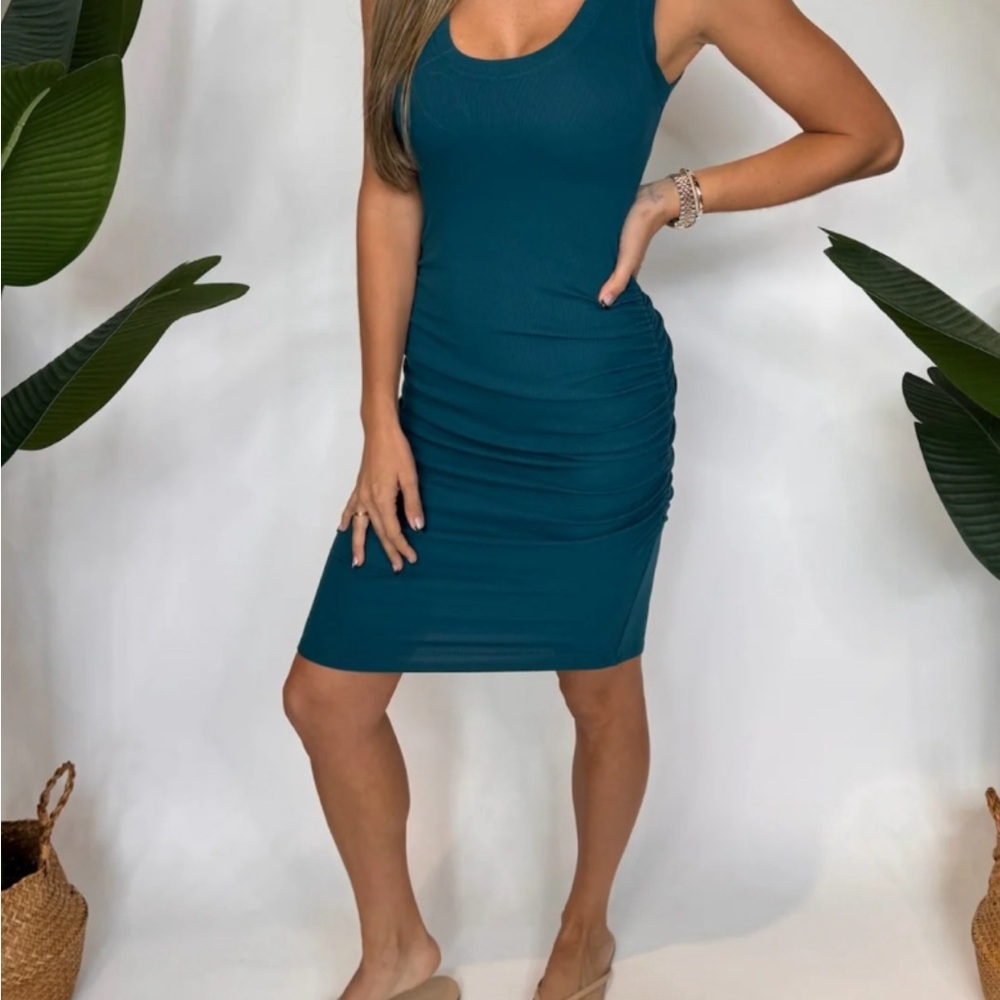 LA Made Blue Sleeveless Bodycon Midi Dress